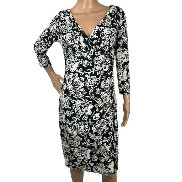 Lauren Ralph Lauren Sheath Midi Dress Size 6 Floral Print V-Neck Faux Wrap Dress - Picture 1 of 10